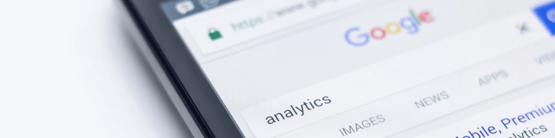 A Google search for analytics on a mobile phone